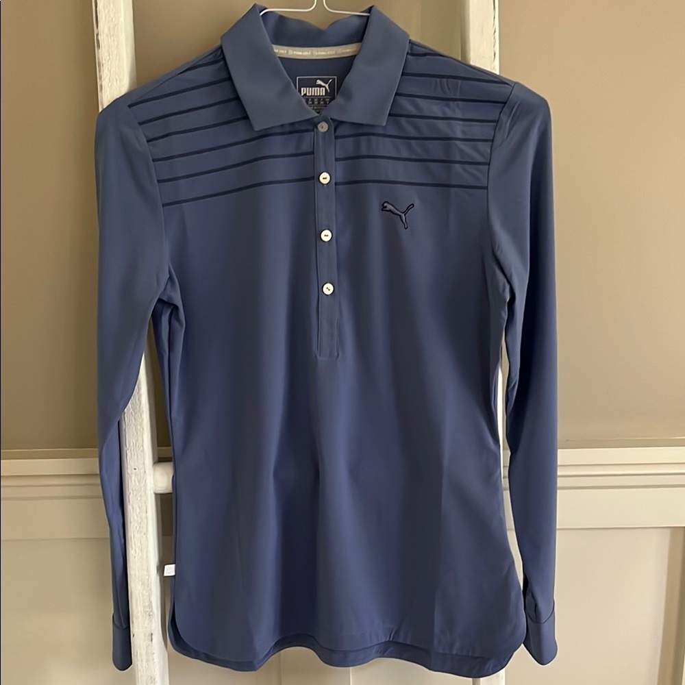 NWOT Puma Medium Blue Long Sleeve Golf Shirt.  Size XS